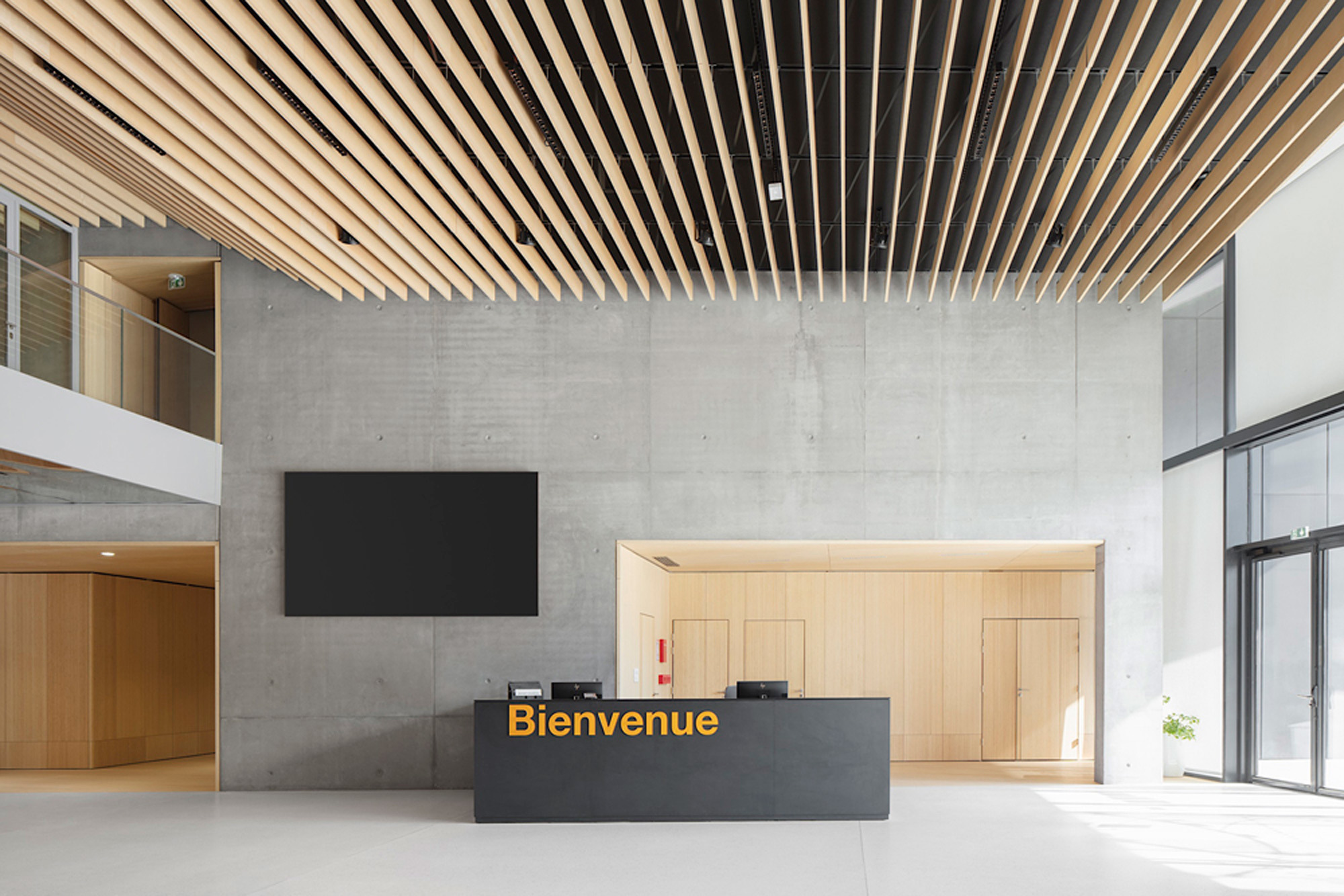 Hall, bois, béton, plafond, socle actif, Lyon Part-Dieu, Extension, HGA – Hubert Godet Architectes